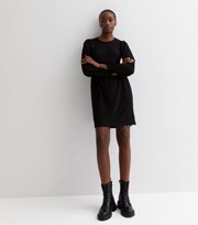 New Look Tall Black Crinkle Long Sleeve Mini Smock Dress